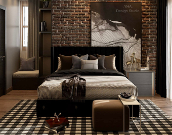 Brown bricks bedroom