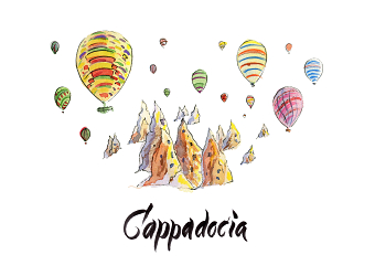 Watercolor illustration of Cappadocia