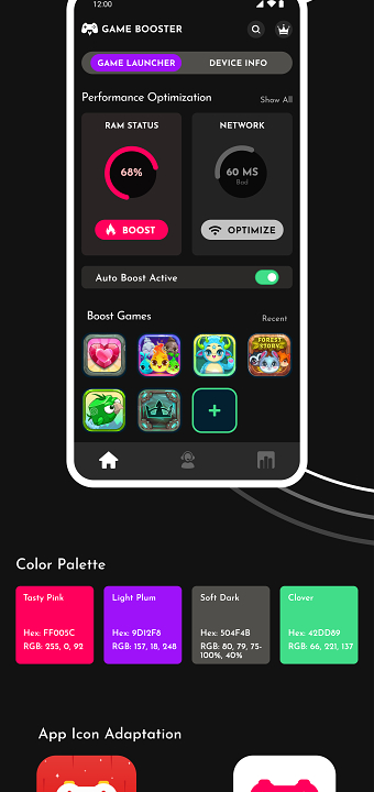 Game Booster App Design Home Page
