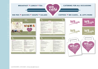 W8 Café rebrand, sore front graphics and collateral