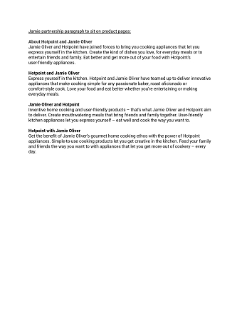 Jamie Oliver & Hotpoint Partnership - Copy Variations