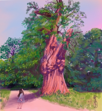 Illustration a girl and tree