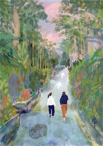 Illustration walk in wood