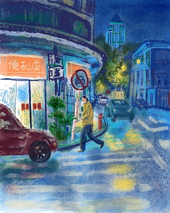 A corner of a street at night 1
