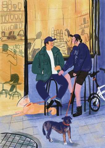 Chat outside a cafe