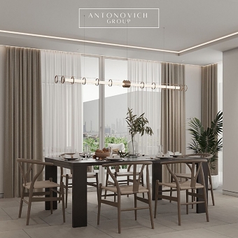 Open- Spaced Layout for Modern Dining Room and Kitchen for Apartment