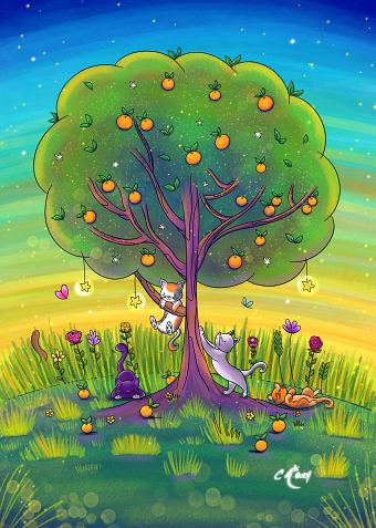 Underneath the orange tree