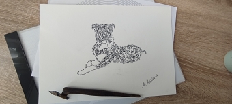 Calligraphic portrait of dog.