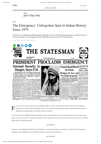 The Emergency: Unforgotten Spot in Indian History Since 1975 important
