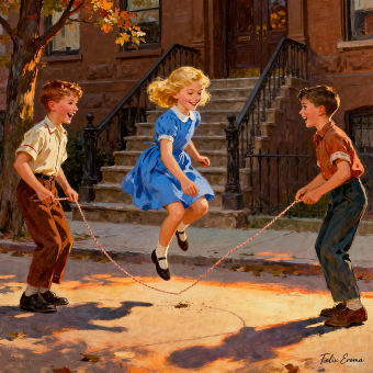 Children playing skipping rope