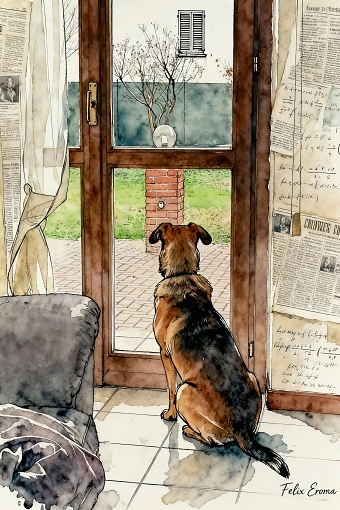 Dog looking out the window
