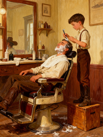 Child shaving at the barber's
