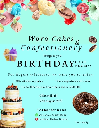 Wura's Cakes Birthday Sale Poster