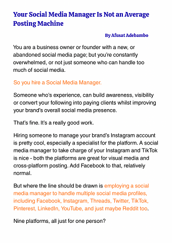 Your Social Media Manager Is Not A Posting Machine. Six Platforms Is Too Much To Handle