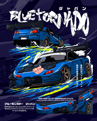 BLUE TORNADO - Custom JDM Vector & Apparel Design