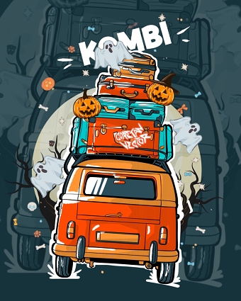 Halloween VW Kombi – Vector Illustration & Merchandise