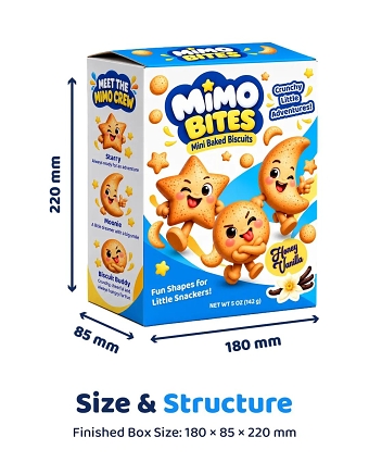 MIMO BITES – Kids Biscuit Packaging Design