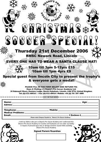 Deano's Soccer Academy - Xmas Application Form A4