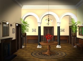 Arlington 3D Visualization of Lobby of the Arlington Baths may have looked in the Early 1900s