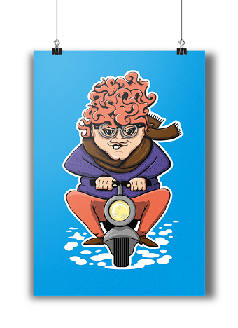 Crazy moto grandma illustration