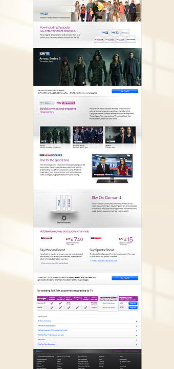 TalkTalk Sky channels page