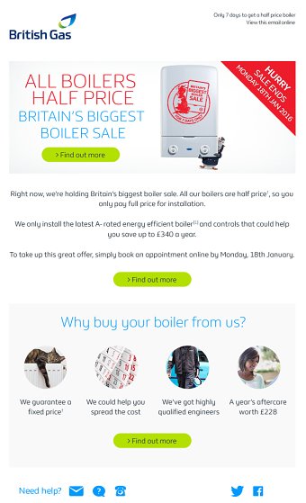 Half Price boiler offer email