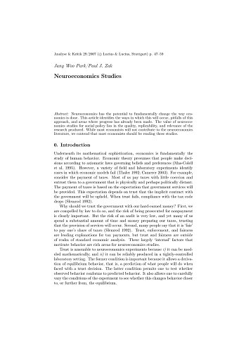 Neuroeconomics Studies