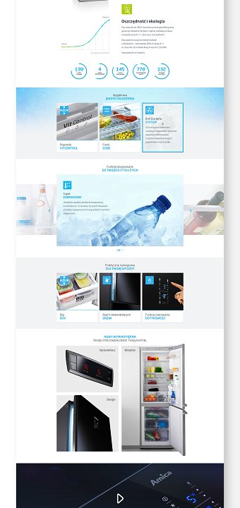 Landing page for refrigerators Amica