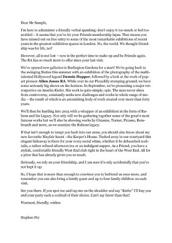 Stephen Fry appeal to lapsed Friends of the RA