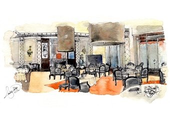 Watercolour renderings of Plaza Athénée Hotel, Paris