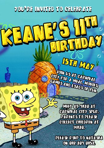 Sponge Bob Party Invitation