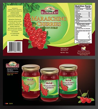 Label design for Sunbest Maraschino cherries