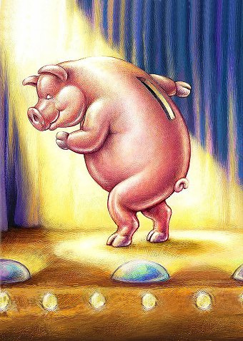 dancing pig illustration