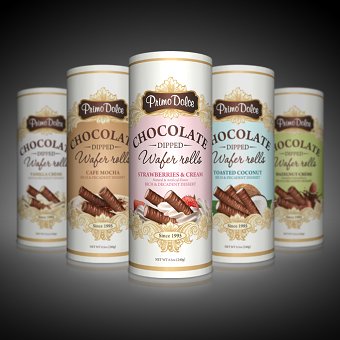 Packaging design Chocolate dipped wafer rolls for PRIMO DOLCE