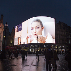 Gigi Hadid debuts Maybelline cosmetics collection on Piccadilly Lights