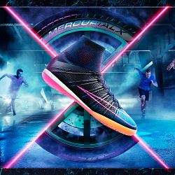 Retouching of sports advertising campaign image for Nike MercurialX urban football boots.