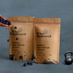 organic whey supplements sustainable packaging concept