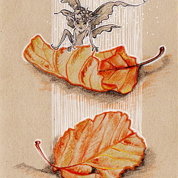 Little fairy and drawing study of leaves