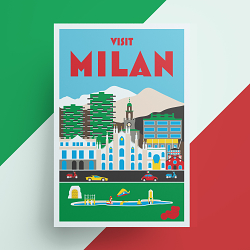 Milan Italy Vintage Inspired Travel Poster