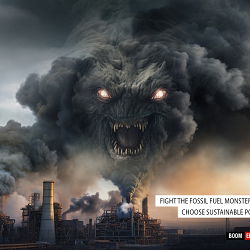 Fight the Fossil Fuel Monster, Choose Sustainable Power.
