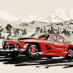Magazine illustrations ink - auto classic car drawings