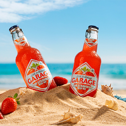 Create a label vision for an all-new Hard Strawberry flavor developed under the Garage brand