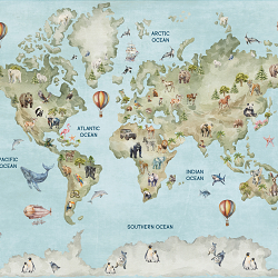 Watercolor animal world map wallpaper