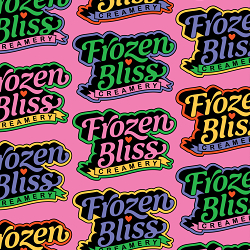 FROZEN BLISS CREAMERY – Visual Identity Kit, Packaging, Logo, Illustrations, Patterns, and Food