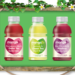 MangaJo Drinks Website design and development, advertising and packaging design for healthy drin