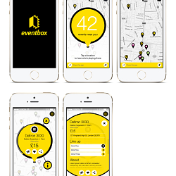 Visual identity and app design for Eventbox