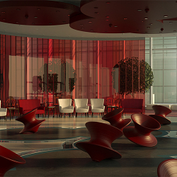 Office building reception with a lounge area