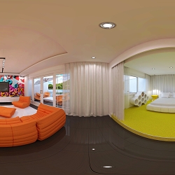 Studio apartment interior design. 360 panorama