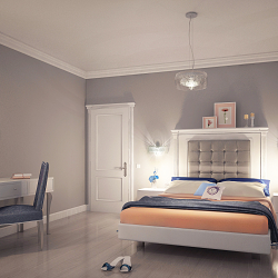 Grey Bedroom with peach accents