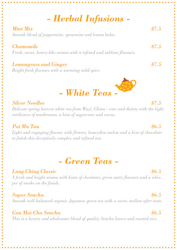 Saffron Tea House Menu by Florence for Saffron Tea House